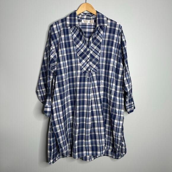 Victoria's Secret Women’s Pink Beige Plaid Print V-Neck Button Down Tunic Top M - Picture 1 of 8